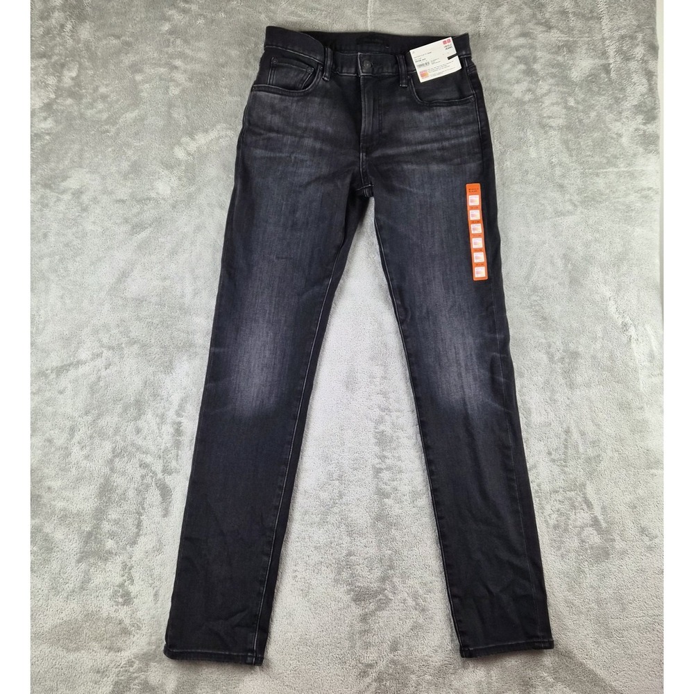 Uniqlo Jeans Mens 30x34 Black Denim Heat Tech Slim Fit Fleece Lined Pants NEW